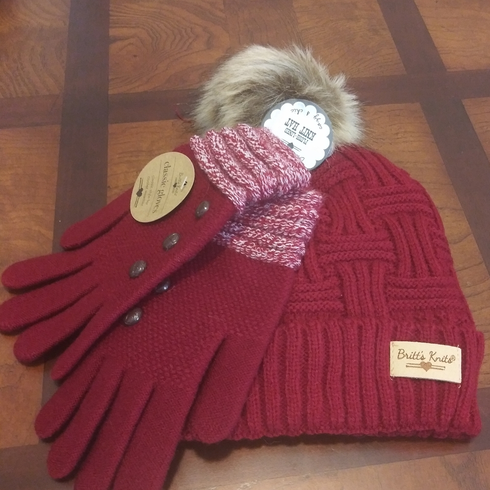 Cute Matching Winter Knit Hat with Matching Gloves Set Perfect  Holiday Gift